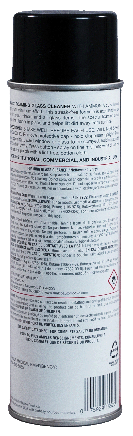 Malco Automotive DIST-ONLY-105520 Foaming Glass Cleaner - Aerosol