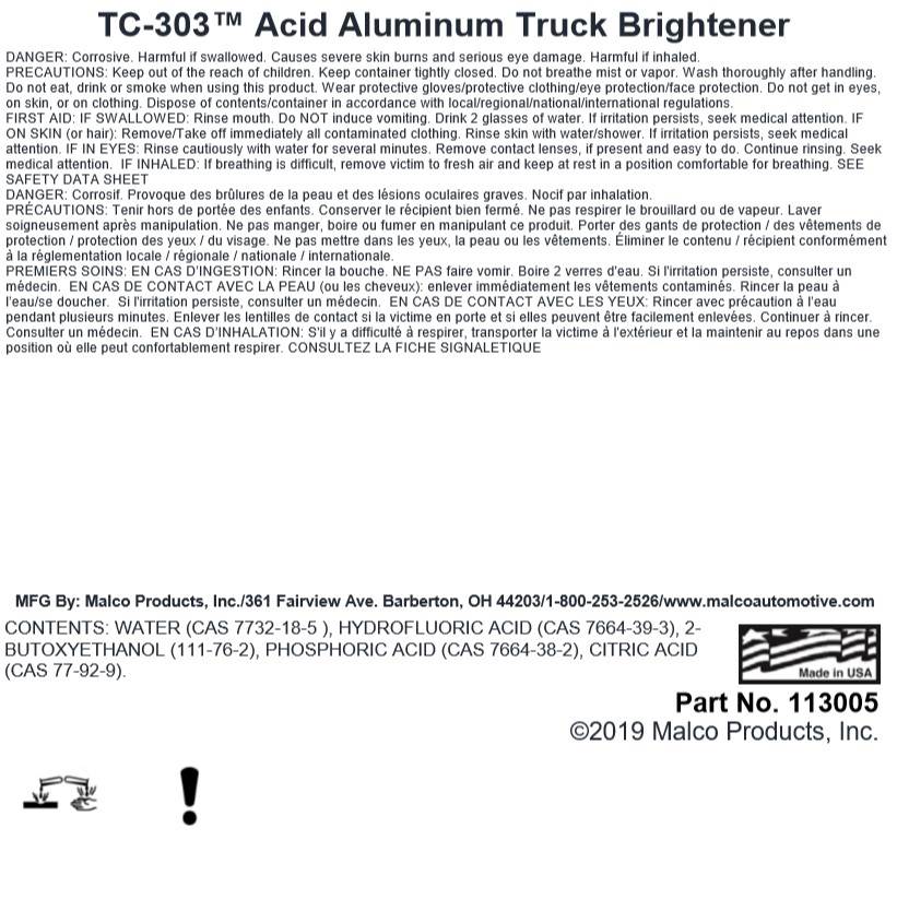 Malco Automotive DIST-ONLY-113005 Tc-303™ Acid Aluminum Truck Brightener