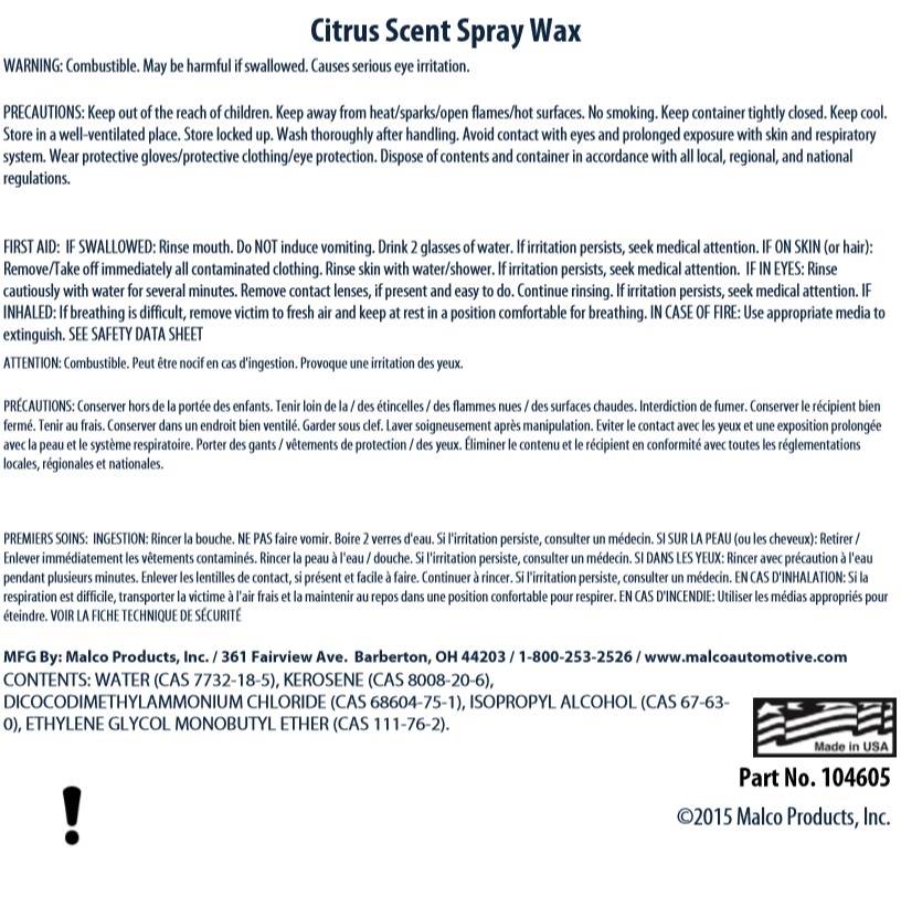 Malco Automotive Citrus Spray Wax