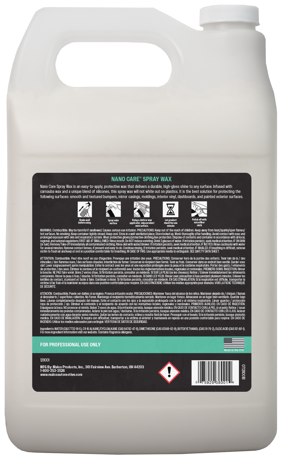 Malco Automotive Nanocare® Spray Wax