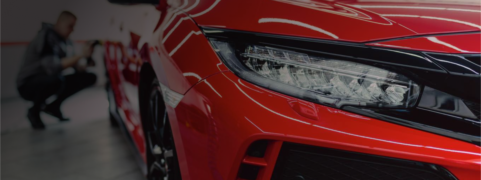 the front of a red car