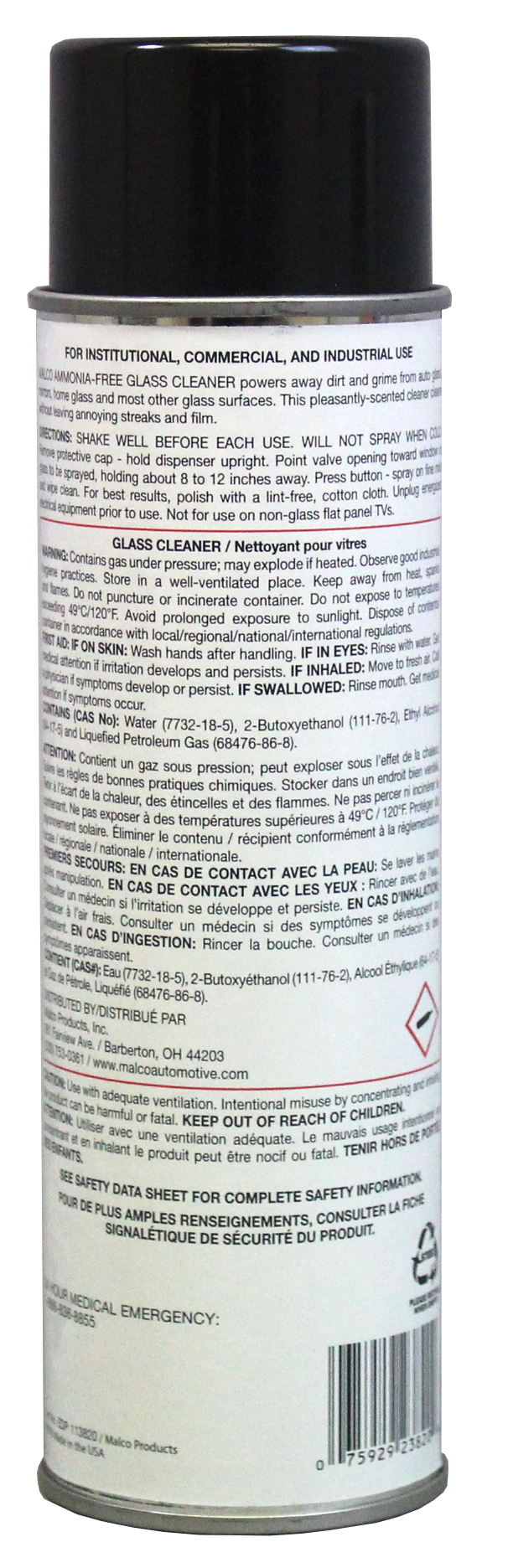 Malco Automotive DIST-ONLY-113820 Ammonia Free Glass Cleaner Aerosol